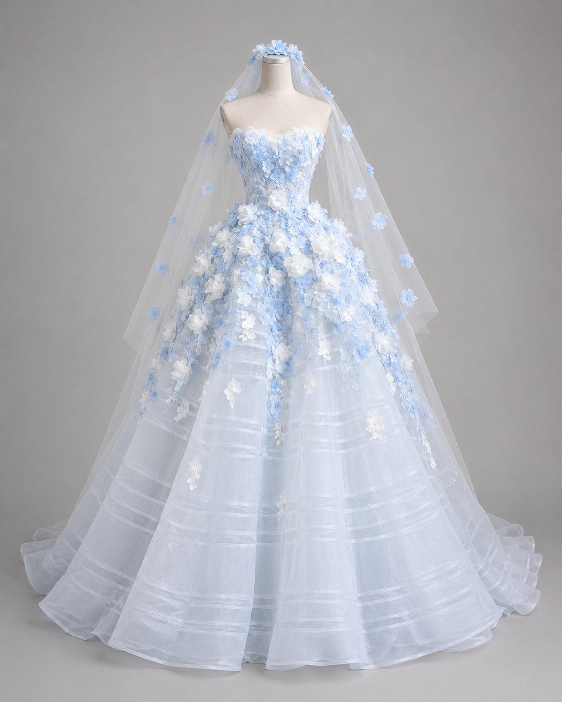 Luxury Blue Princess Dress with 3D Flowers Ball Gown for Quinceañera and Prom Dress SL141