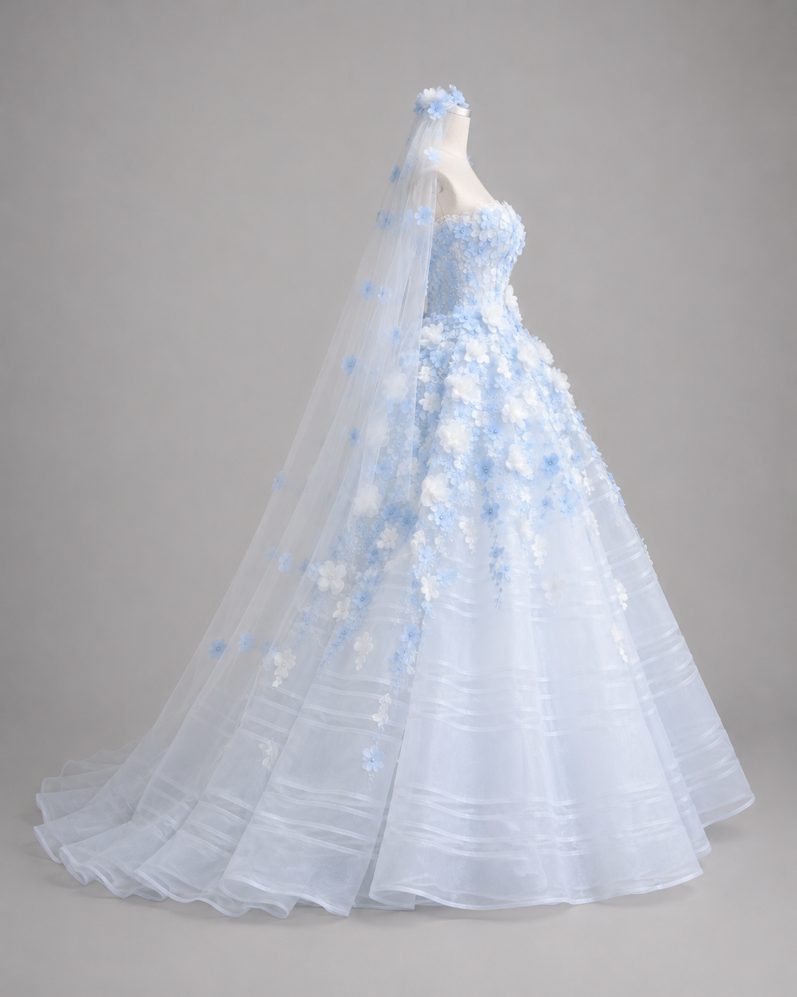 Luxury Blue Princess Dress with 3D Flowers Ball Gown for Quinceañera and Prom Dress SL141