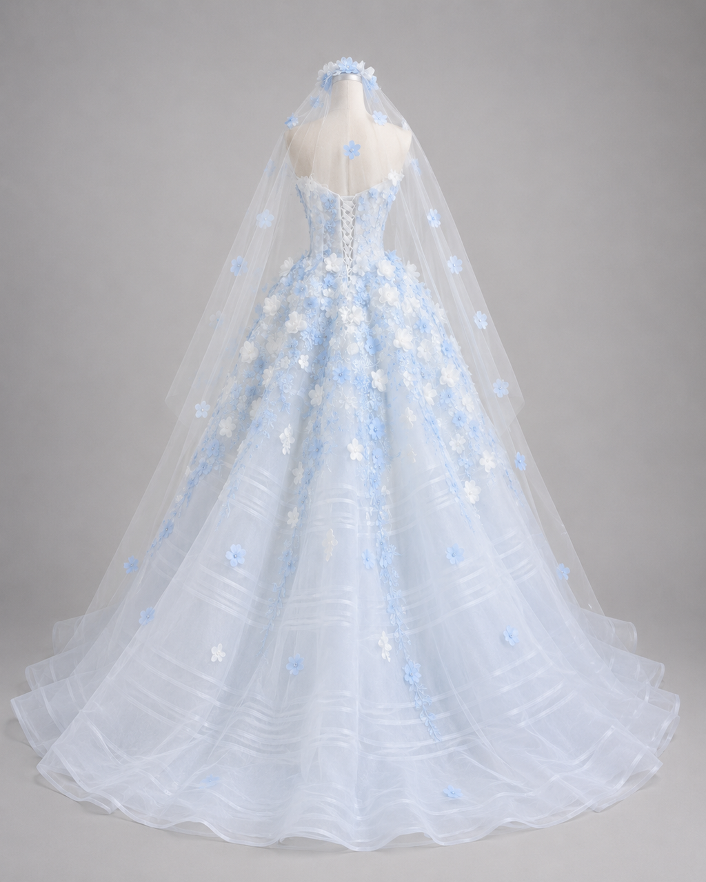 Luxury Blue Princess Dress with 3D Flowers Ball Gown for Quinceañera and Prom Dress SL141