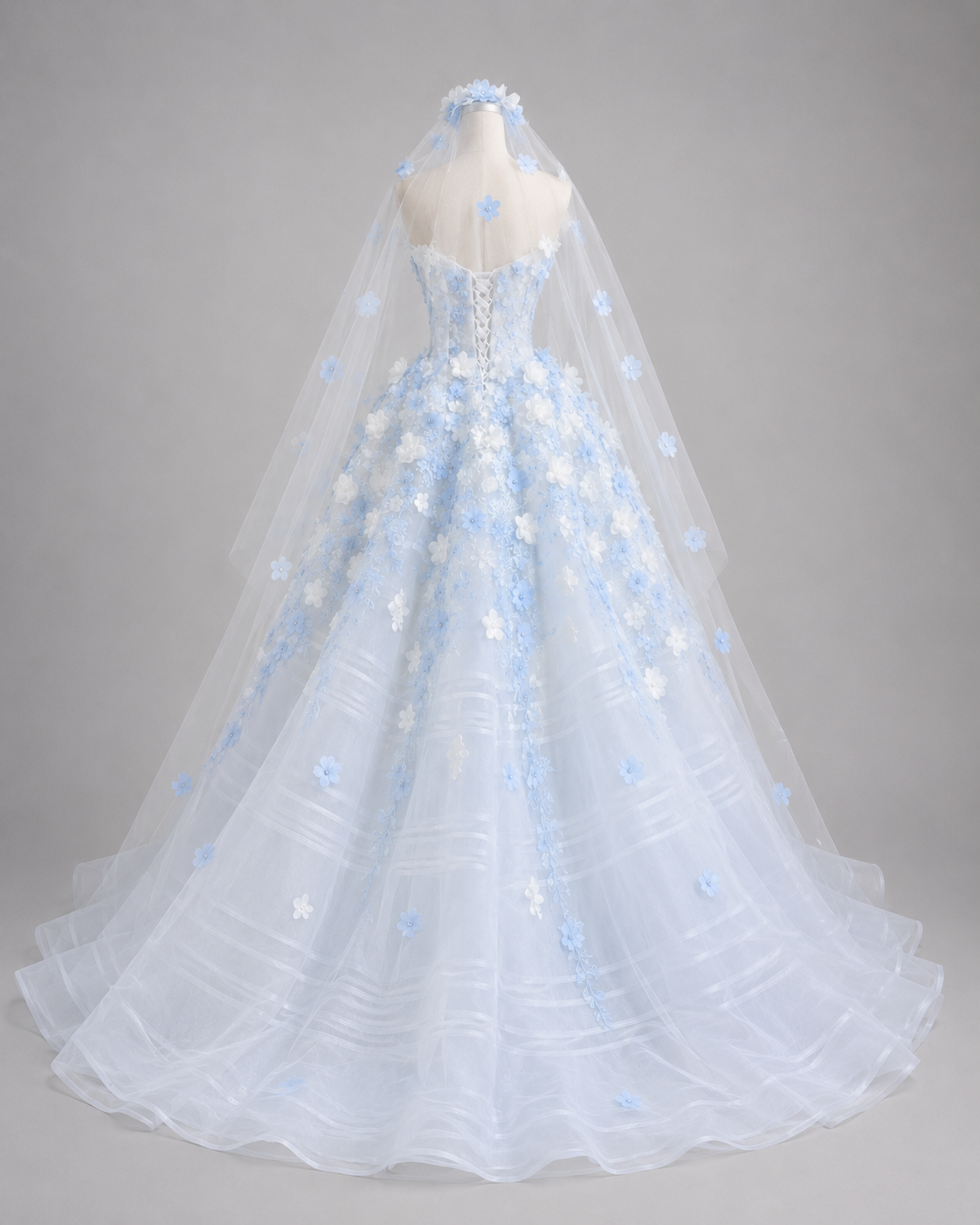 Luxury Blue Princess Dress with 3D Flowers Ball Gown for Quinceañera and Prom Dress SL141