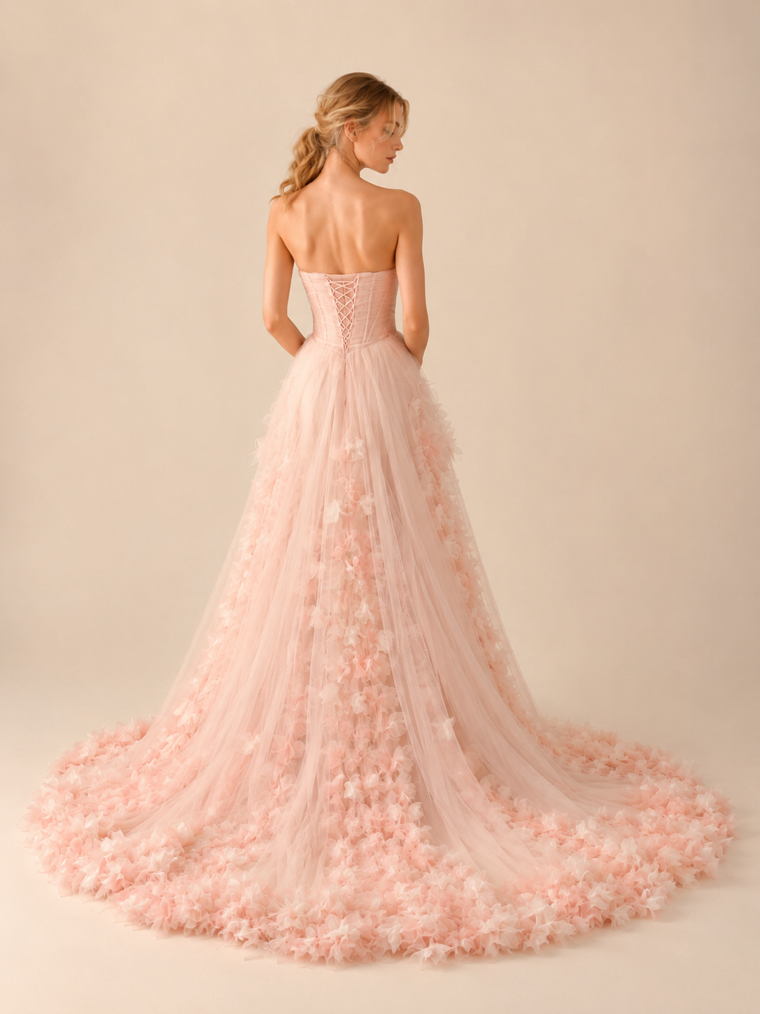 Elegant Blush Pink Strapless Floral Evening Gowns SL147