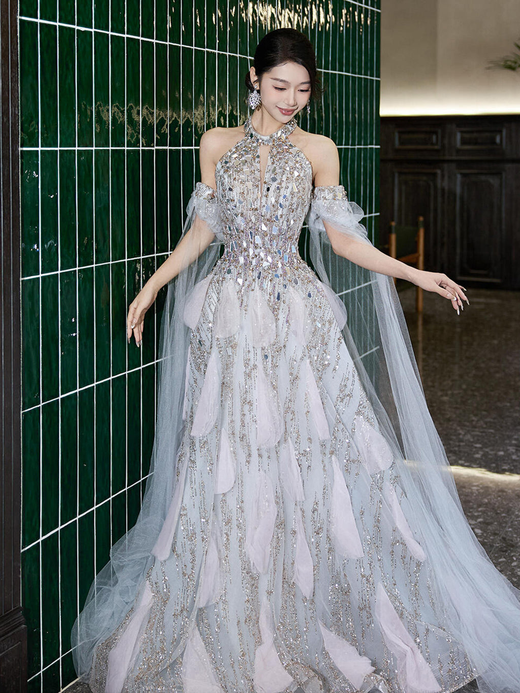 Couture Glitter with 3D Floral Details Princess Prom Dress SL155