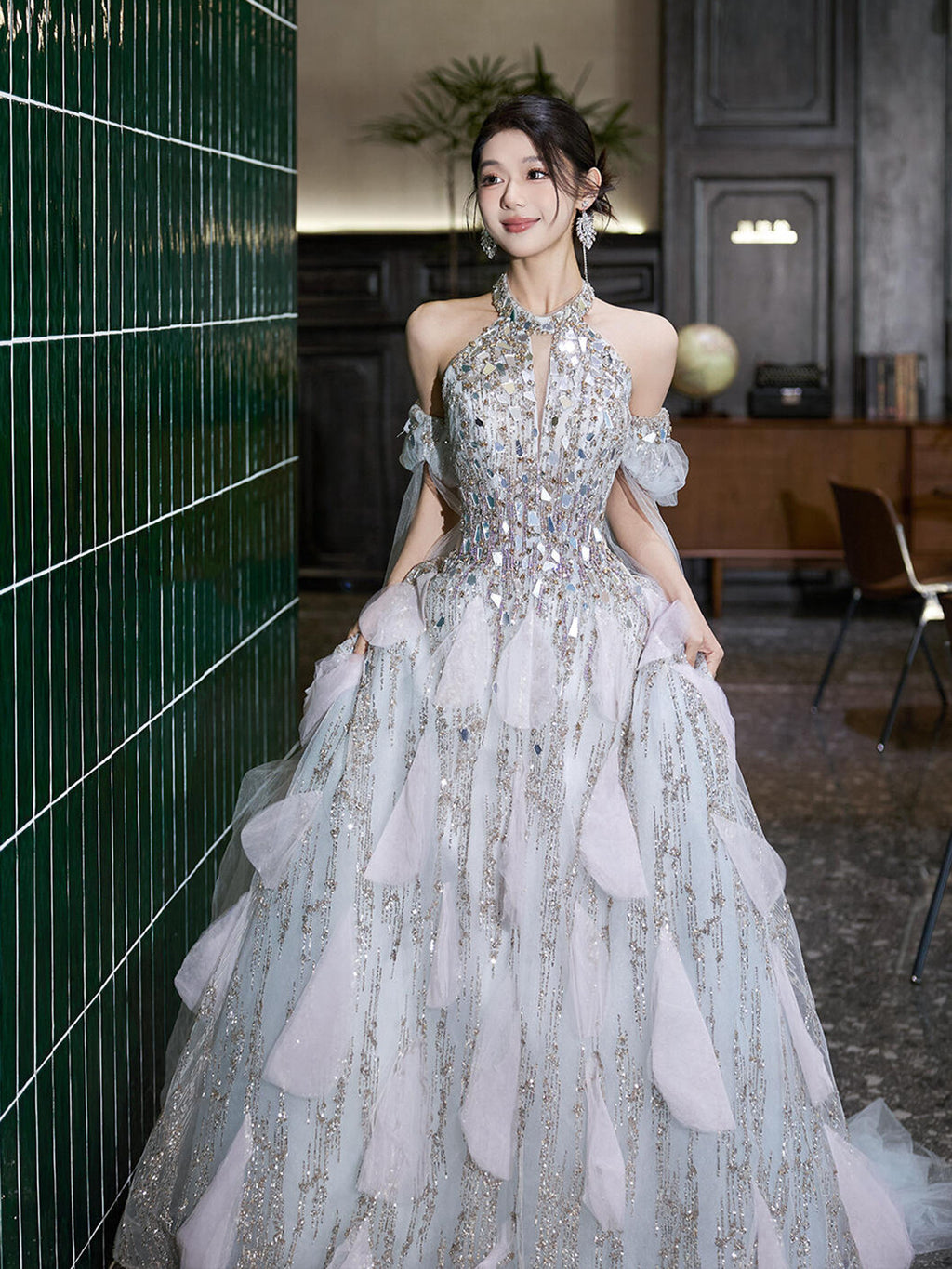 Couture Glitter with 3D Floral Details Princess Prom Dress SL155
