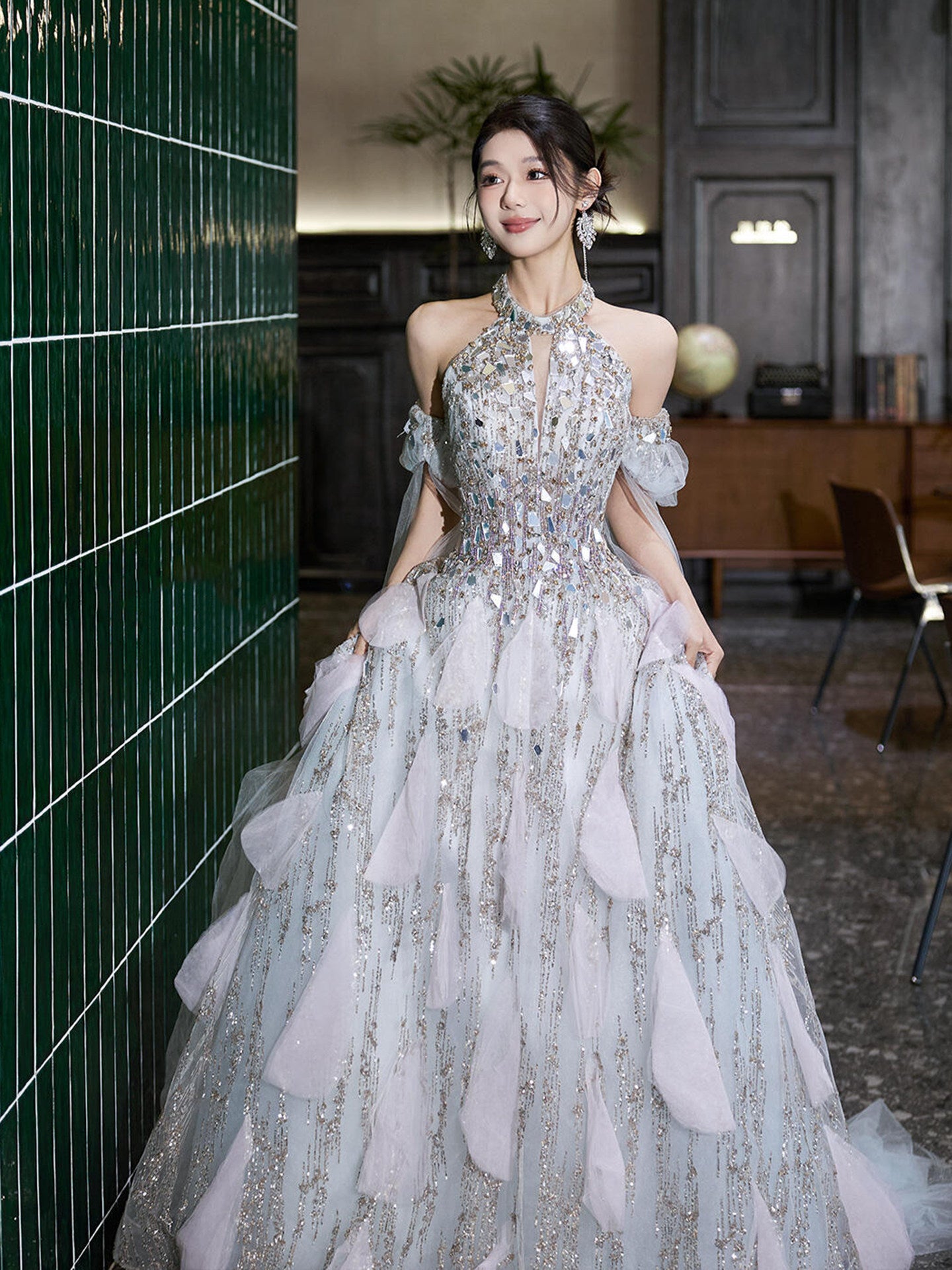 Couture Glitter with 3D Floral Details Princess Prom Dress SL155