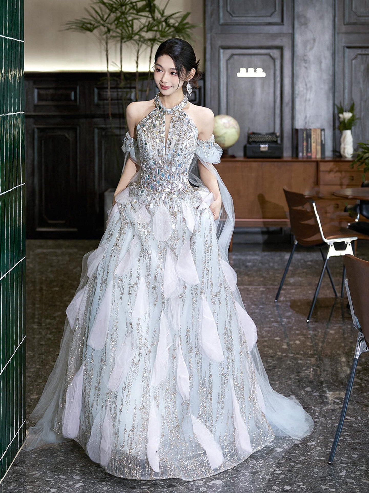 Couture Glitter with 3D Floral Details Princess Prom Dress SL155