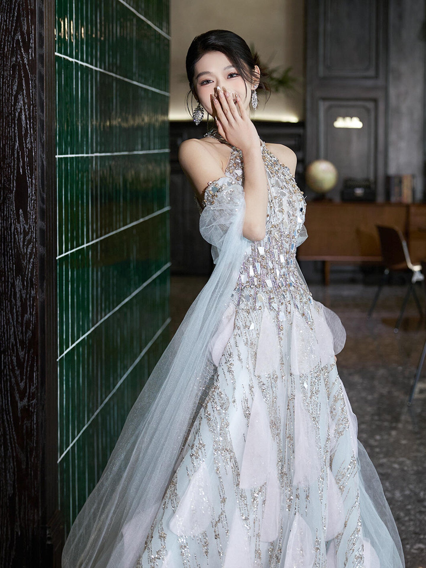 Couture Glitter with 3D Floral Details Princess Prom Dress SL155