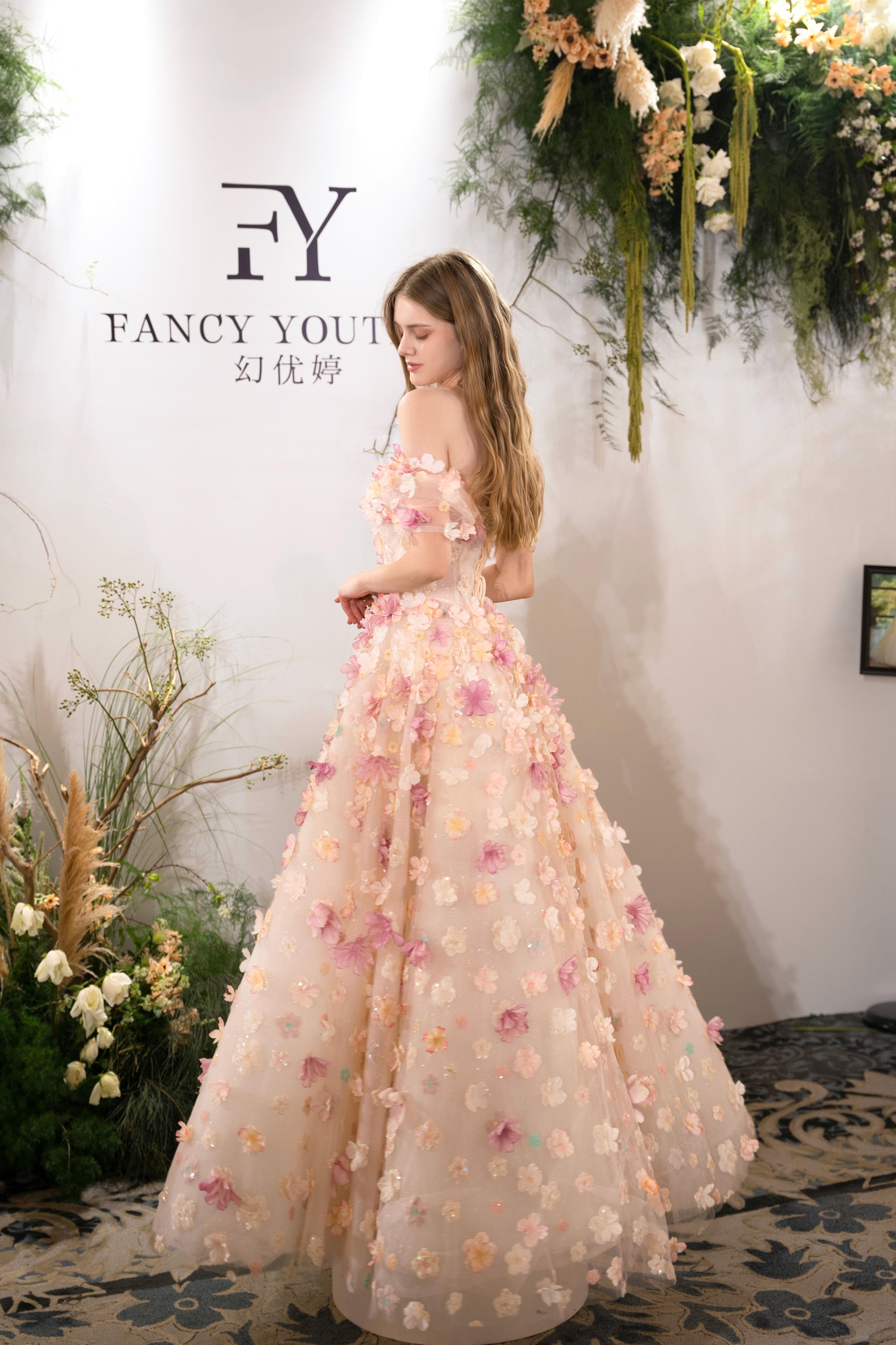 Luxury 3D Floral Ball Gown Romantic Off-Shoulder Princess Prom Dress SL156