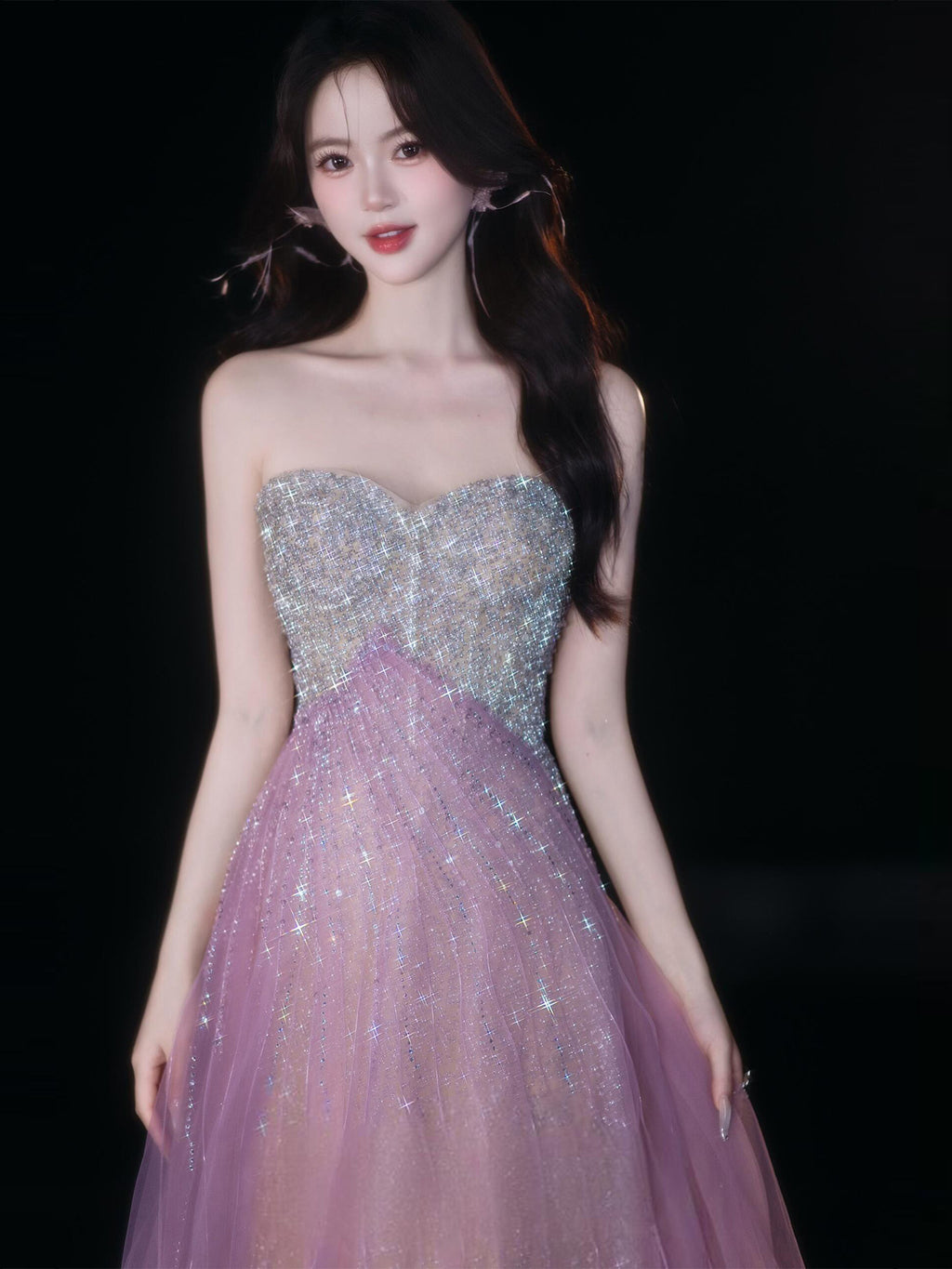 Sparkly Lilac Tulle Prom Dress with Sweetheart Neckline SL200