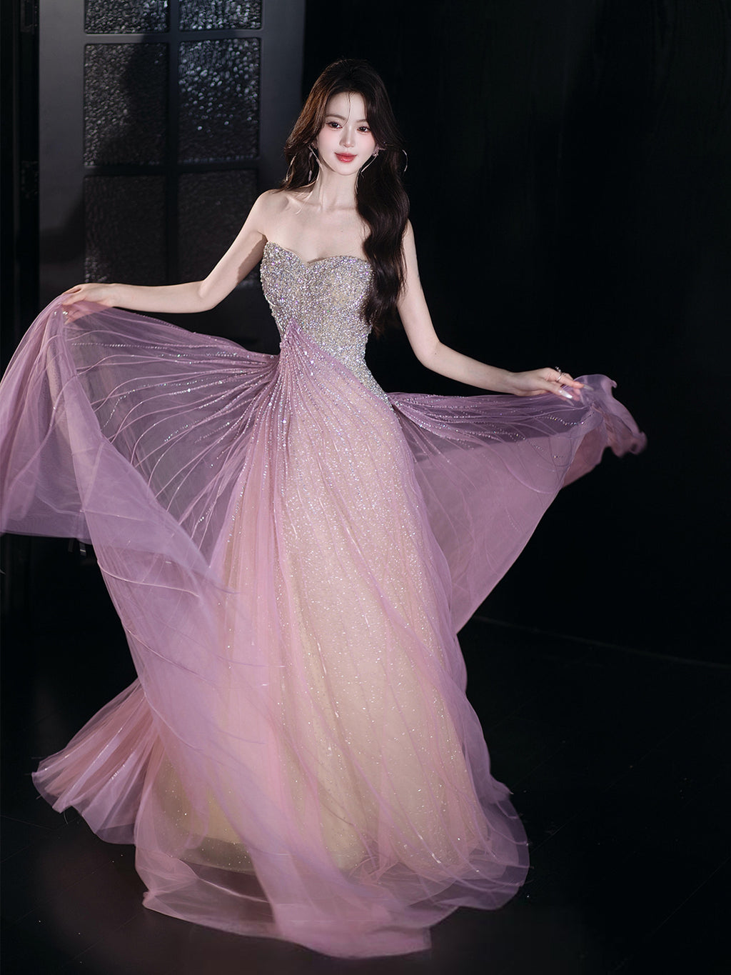 Sparkly Lilac Tulle Prom Dress with Sweetheart Neckline SL200