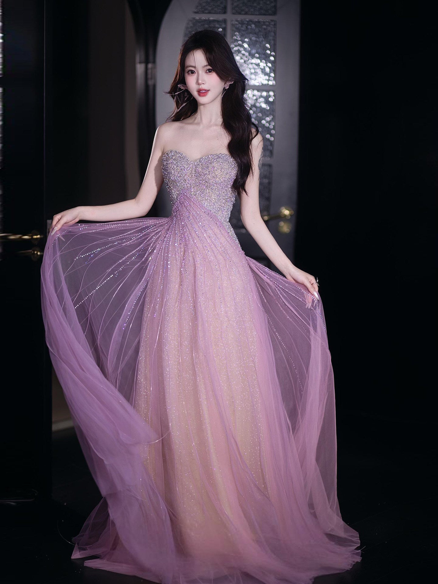 Sparkly Lilac Tulle Prom Dress with Sweetheart Neckline SL200