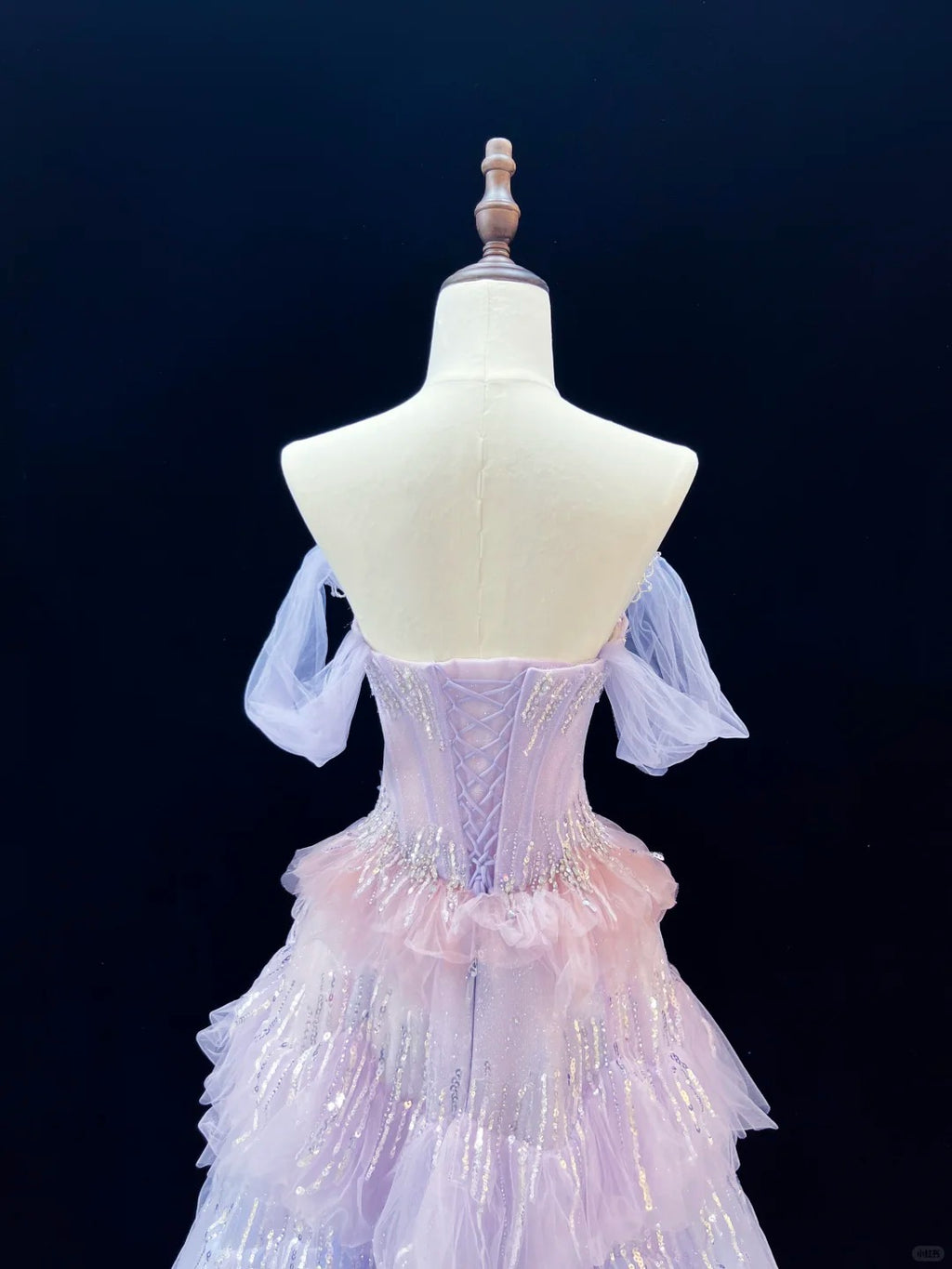 Ethereal Pastel Ombre Corset Beaded Tiered Tulle Evening Gown SL227