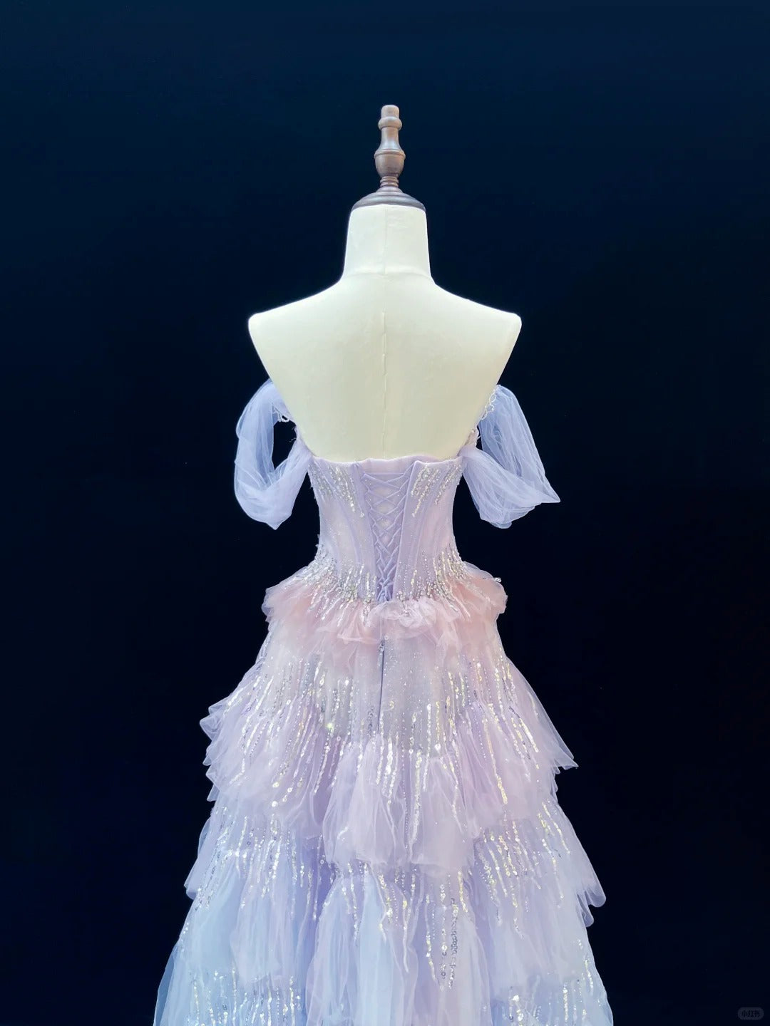 Ethereal Pastel Ombre Corset Beaded Tiered Tulle Evening Gown SL227
