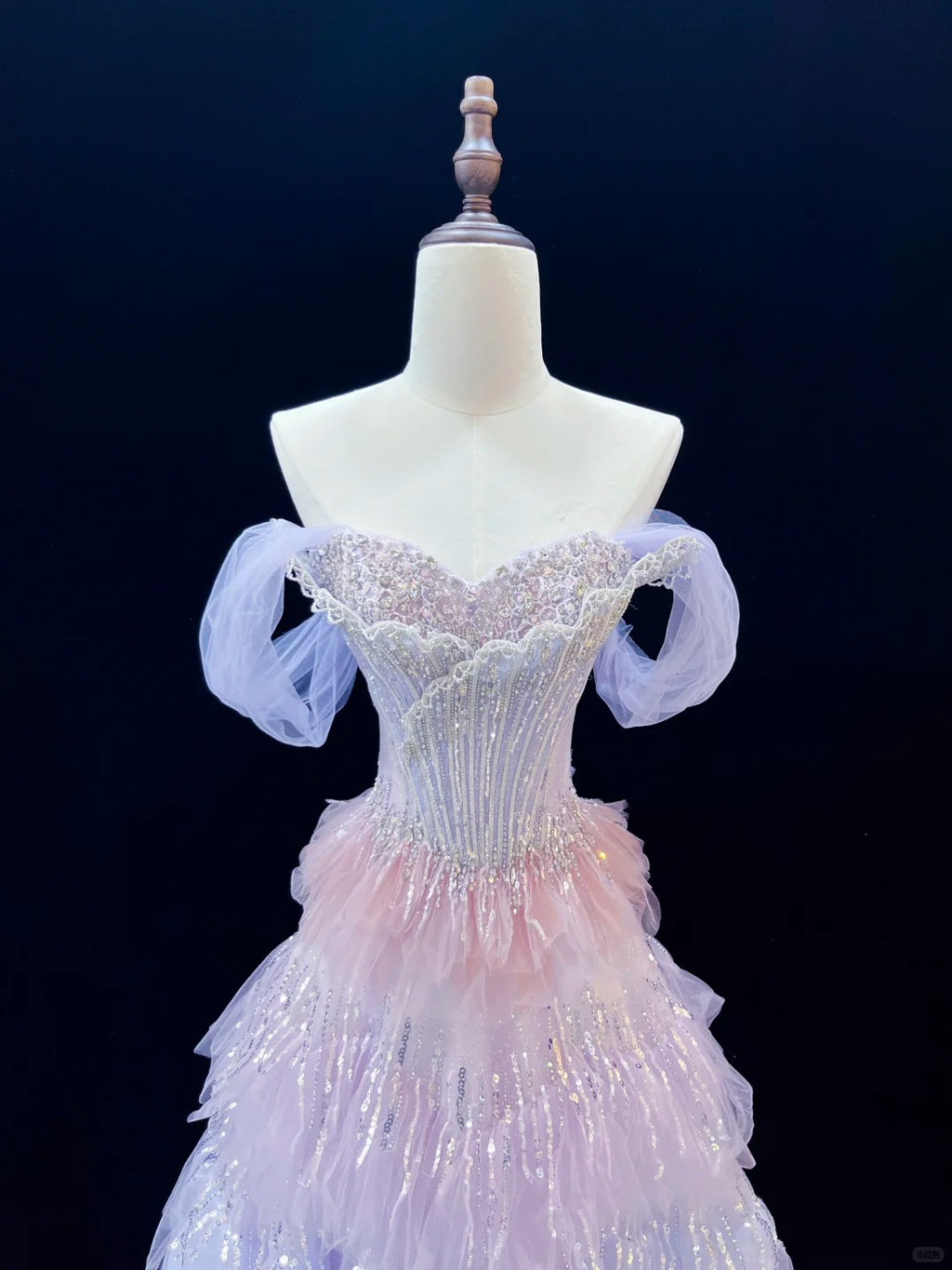 Ethereal Pastel Ombre Corset Beaded Tiered Tulle Evening Gown SL227