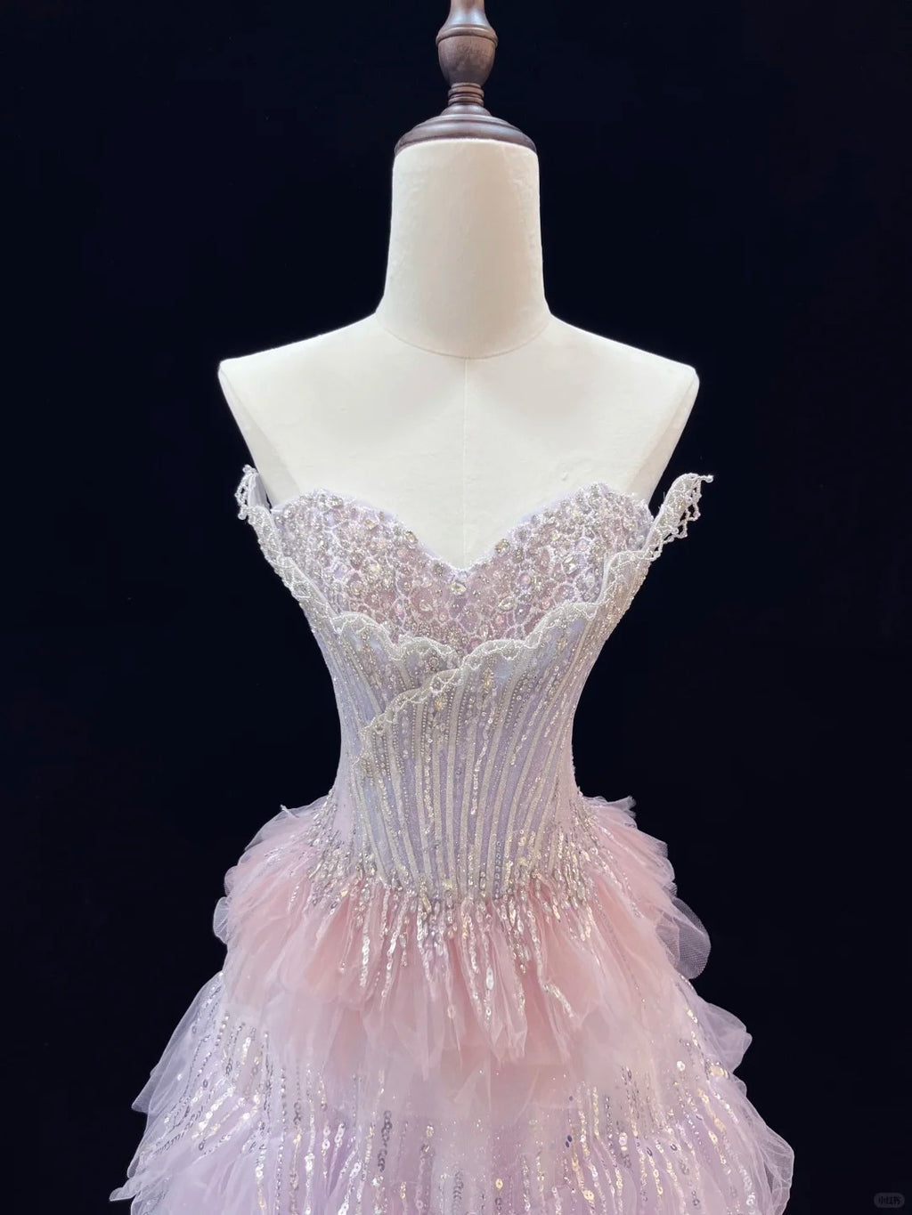 Ethereal Pastel Ombre Corset Beaded Tiered Tulle Evening Gown SL227