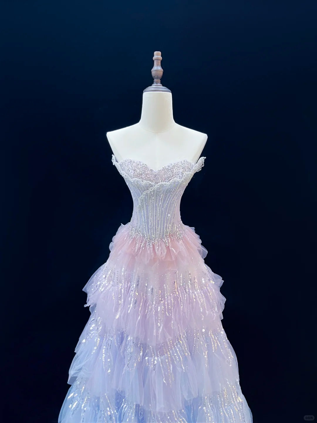 Ethereal Pastel Ombre Corset Beaded Tiered Tulle Evening Gown SL227