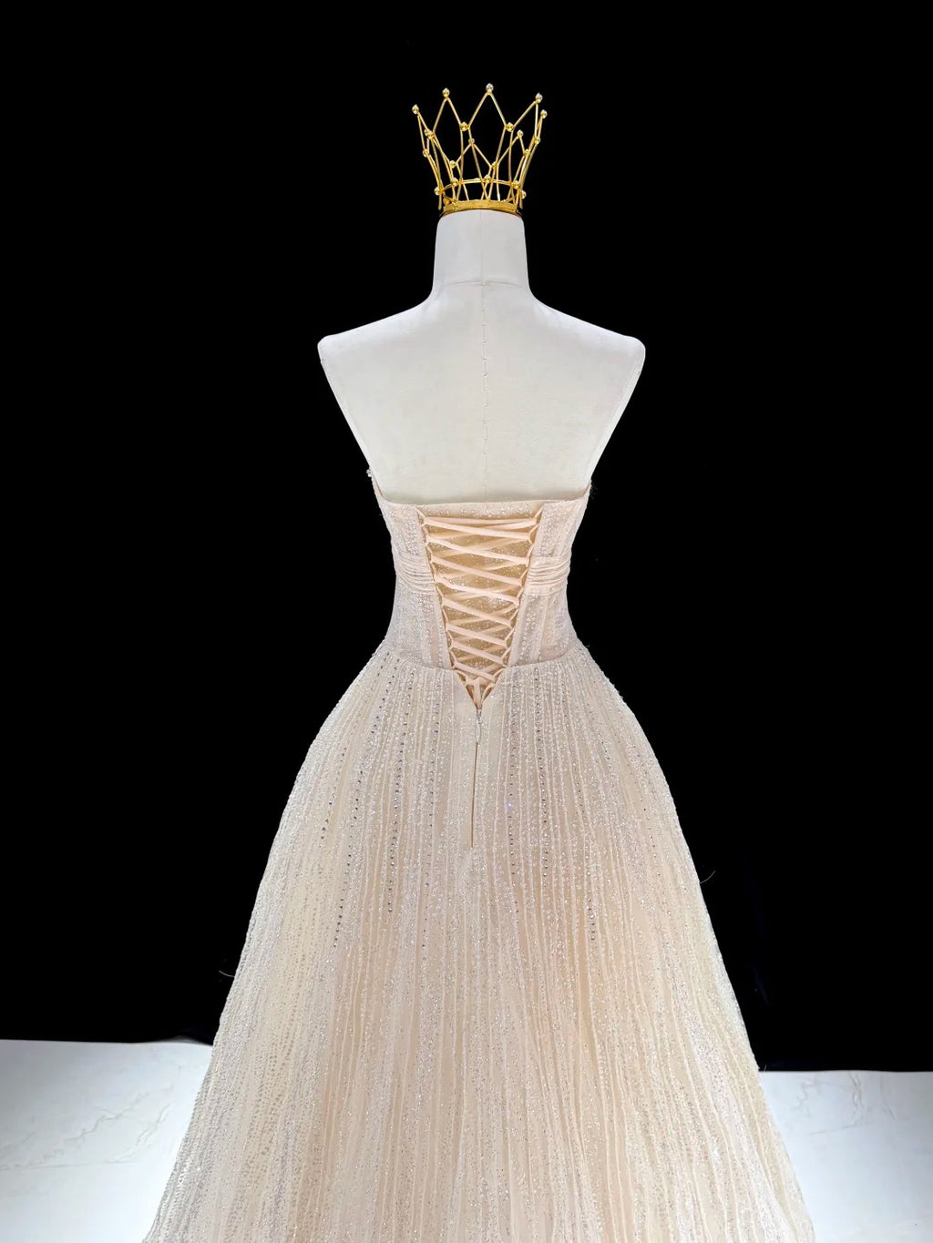 Champagne Glitter Bow Sweetheart Sparkle Ball Gown Evening Dress SL230