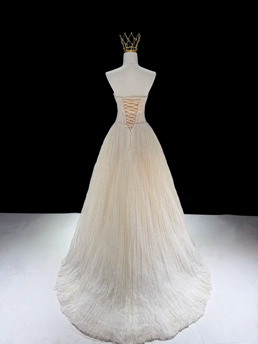 Champagne Glitter Bow Sweetheart Sparkle Ball Gown Evening Dress SL230