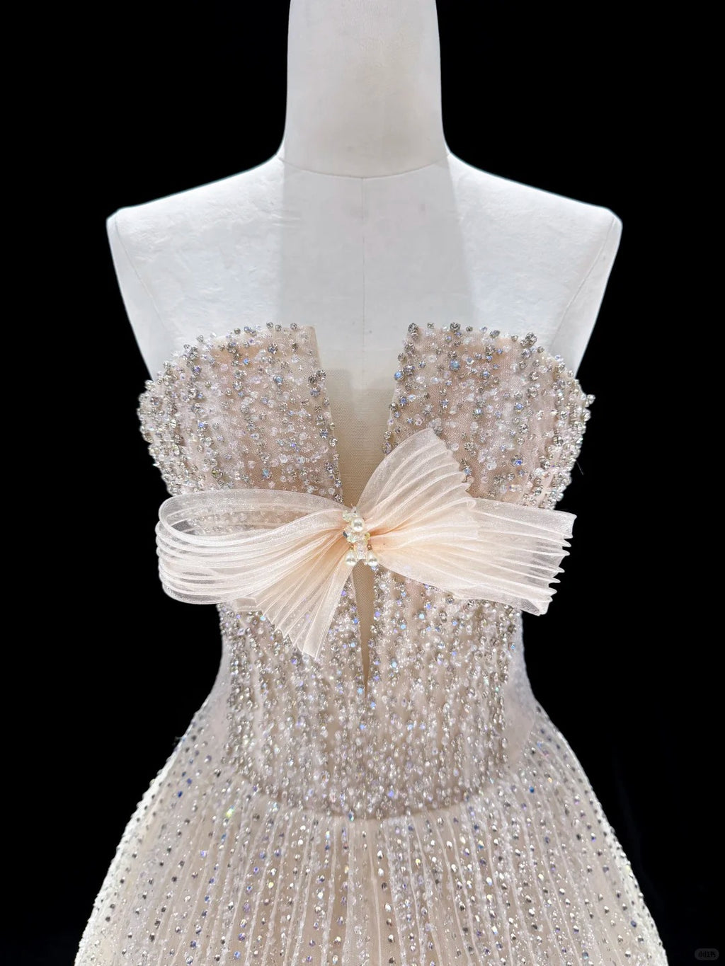 Champagne Glitter Bow Sweetheart Sparkle Ball Gown Evening Dress SL230