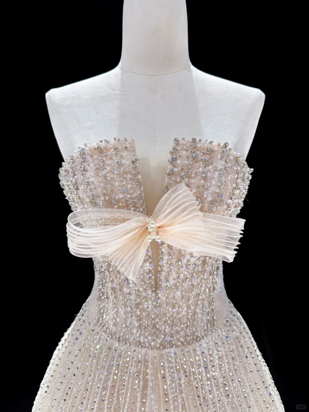 Champagne Glitter Bow Sweetheart Sparkle Ball Gown Evening Dress SL230