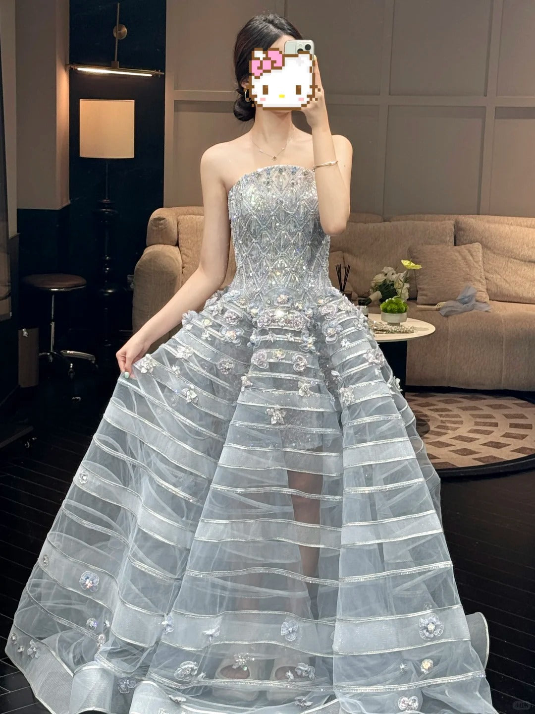 SL237 Luxury Blue Crystal Corset Ball Gown with Matching Choker