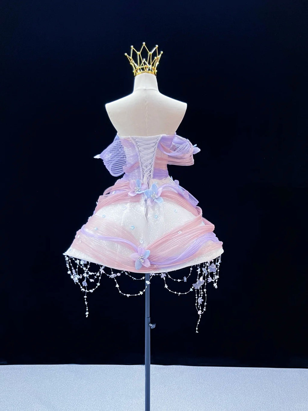 SL238 Lavender Pink Off Shoulder Mini Prom Dress 3D Floral Crystal Princess Dress