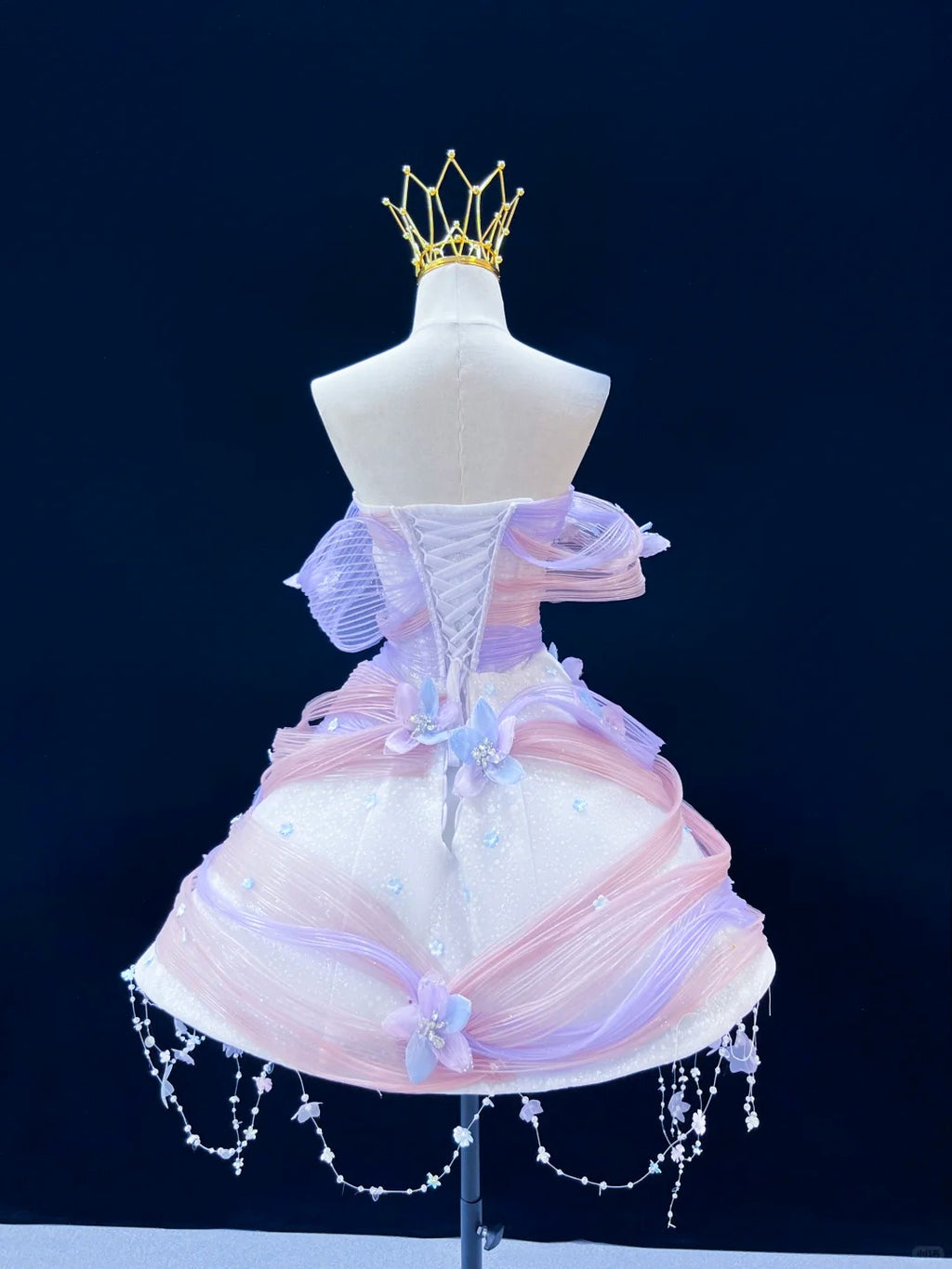 SL238 Lavender Pink Off Shoulder Mini Prom Dress 3D Floral Crystal Princess Dress