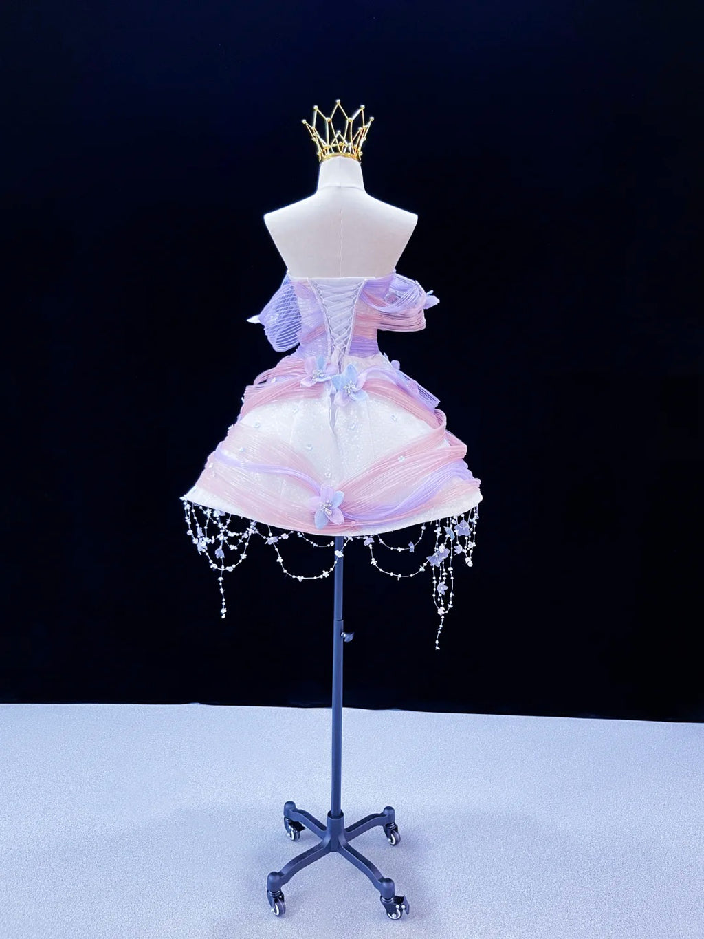 SL238 Lavender Pink Off Shoulder Mini Prom Dress 3D Floral Crystal Princess Dress