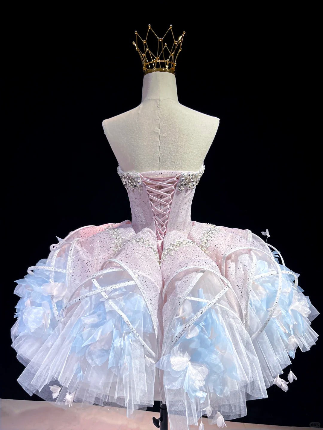 SL240 White Crystal Corset Mini Prom Dress with 3D Floral Skirt