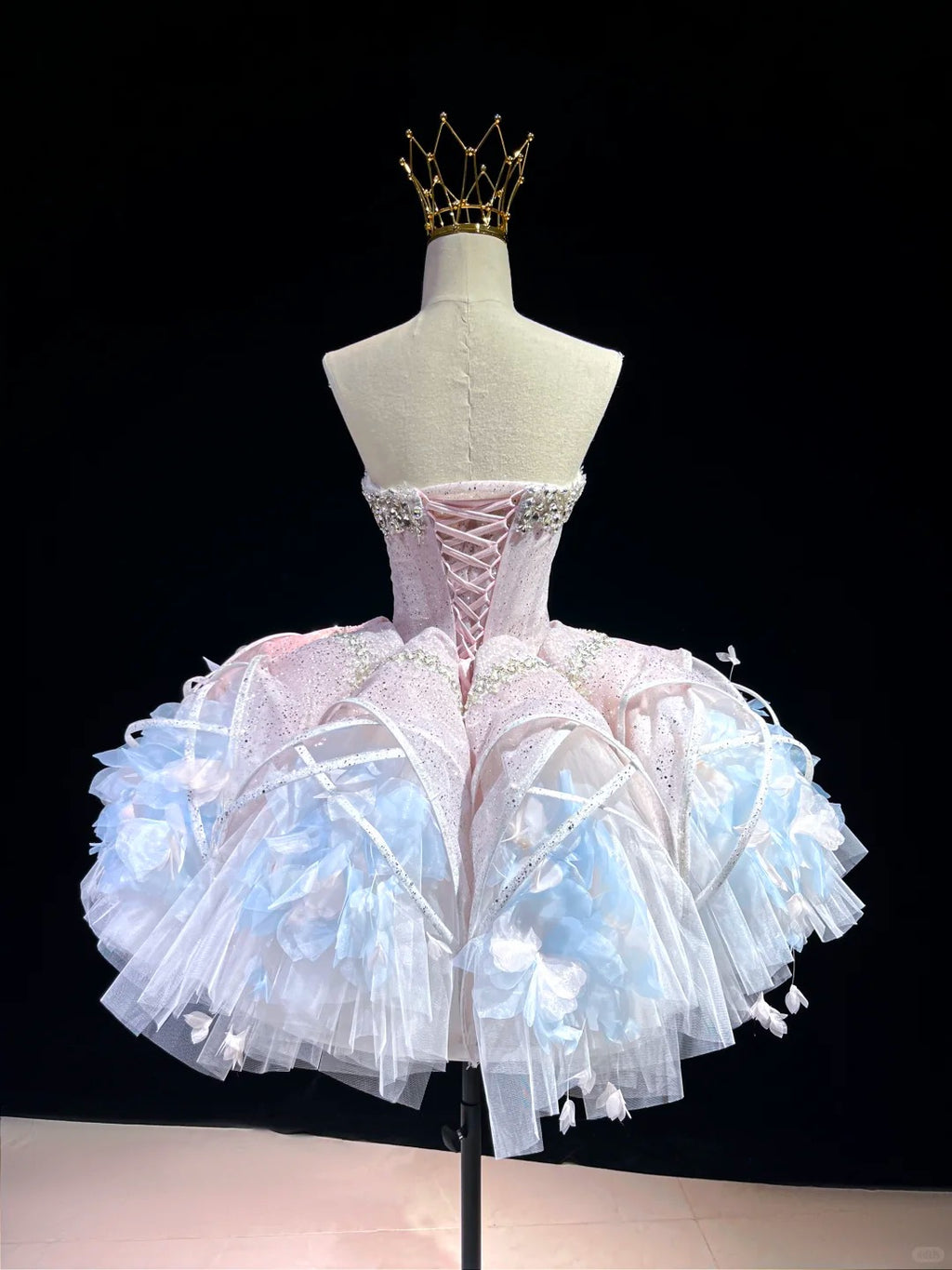 SL240 White Crystal Corset Mini Prom Dress with 3D Floral Skirt