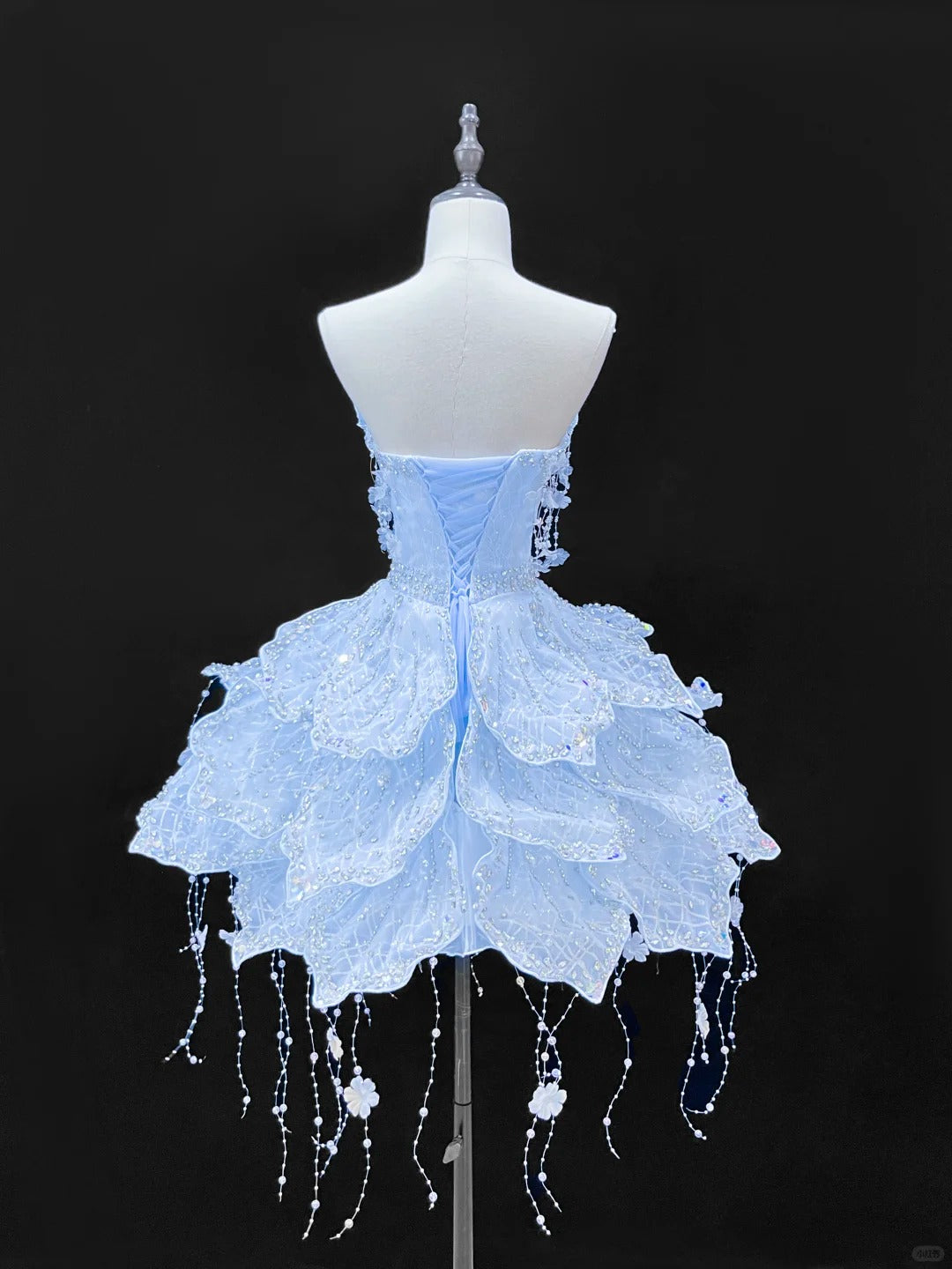 SL241 Icy Blue Princess Mini Prom Dress Crystal Beaded Layered Dress