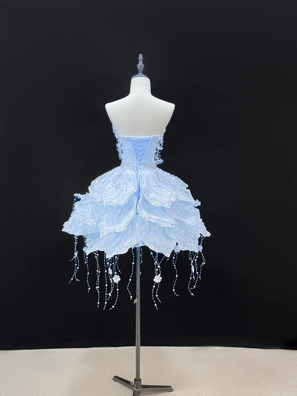 SL241 Icy Blue Princess Mini Prom Dress Crystal Beaded Layered Dress