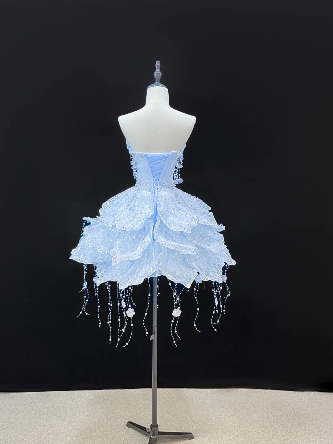 SL241 Icy Blue Princess Mini Prom Dress Crystal Beaded Layered Dress