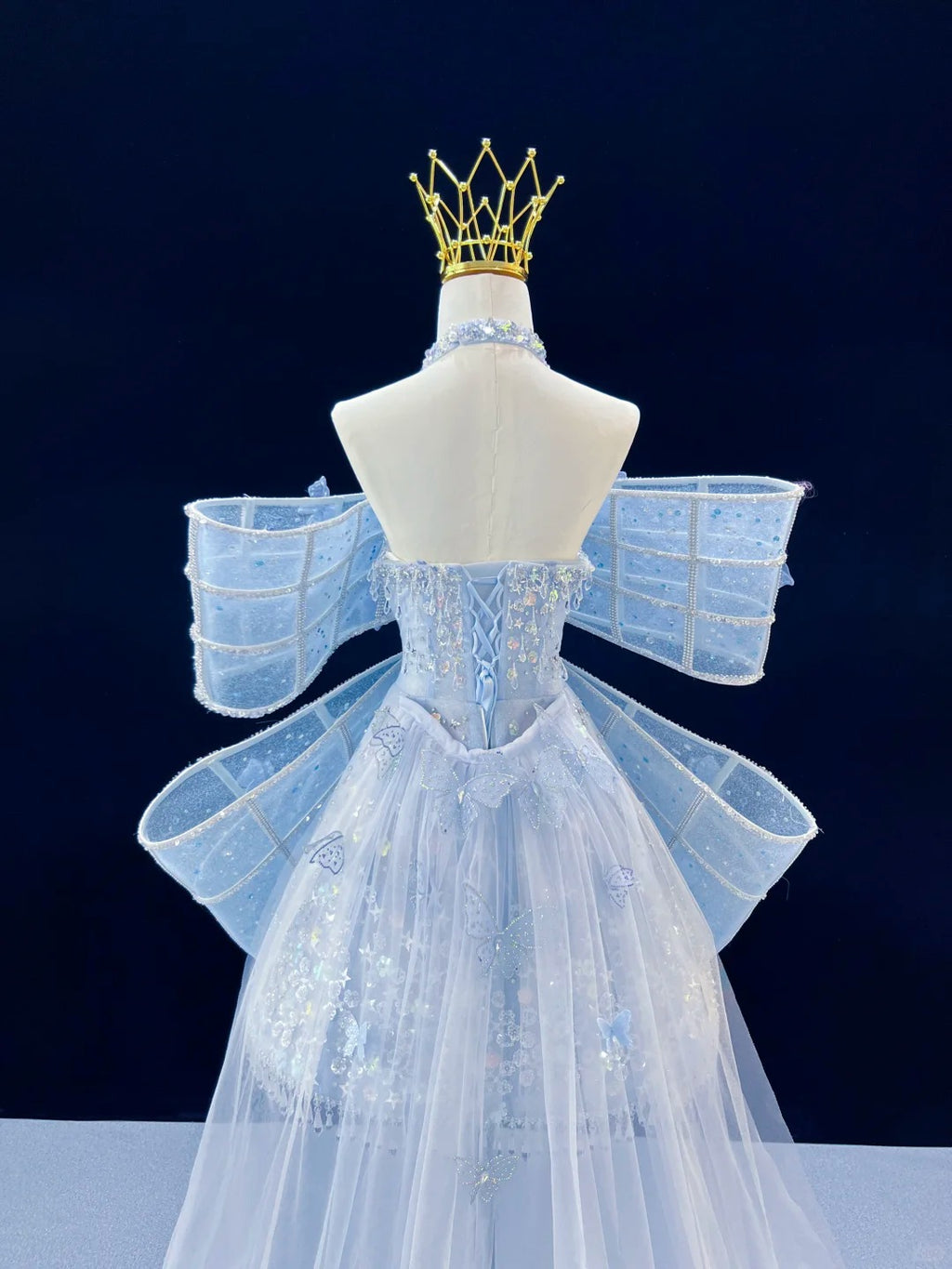 SL244 Icy Blue Off-Shoulder Crystal Bow Mini Prom Dress