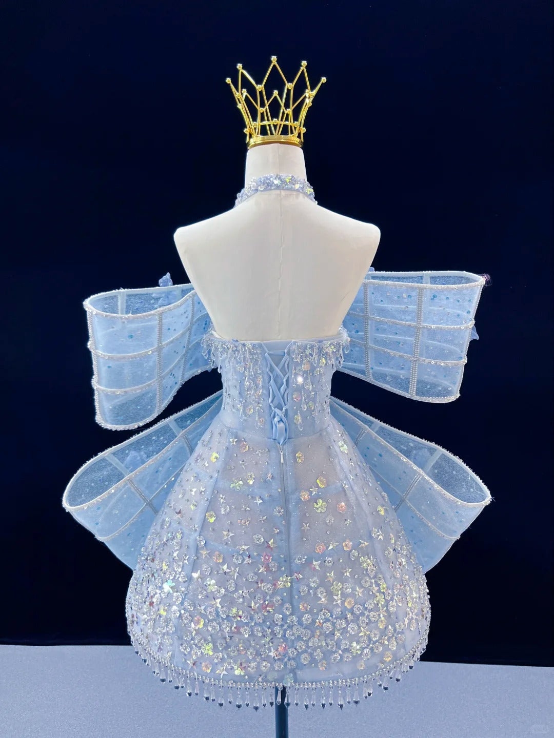 SL244 Icy Blue Off-Shoulder Crystal Bow Mini Prom Dress