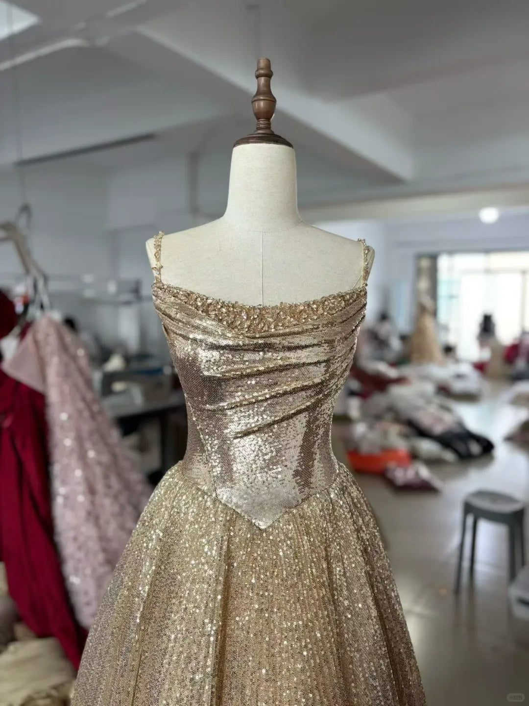 SS250 Gold Luxury Ball Gown Sparkly A-Line Evening Dress