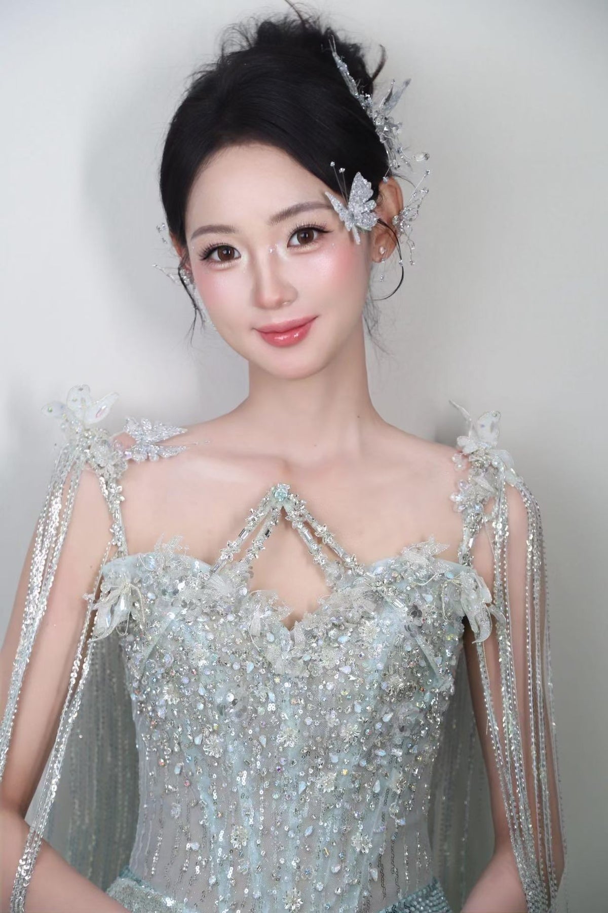 SS251 Silver Crystal Sparkly Mermaid Evening Gown with Train