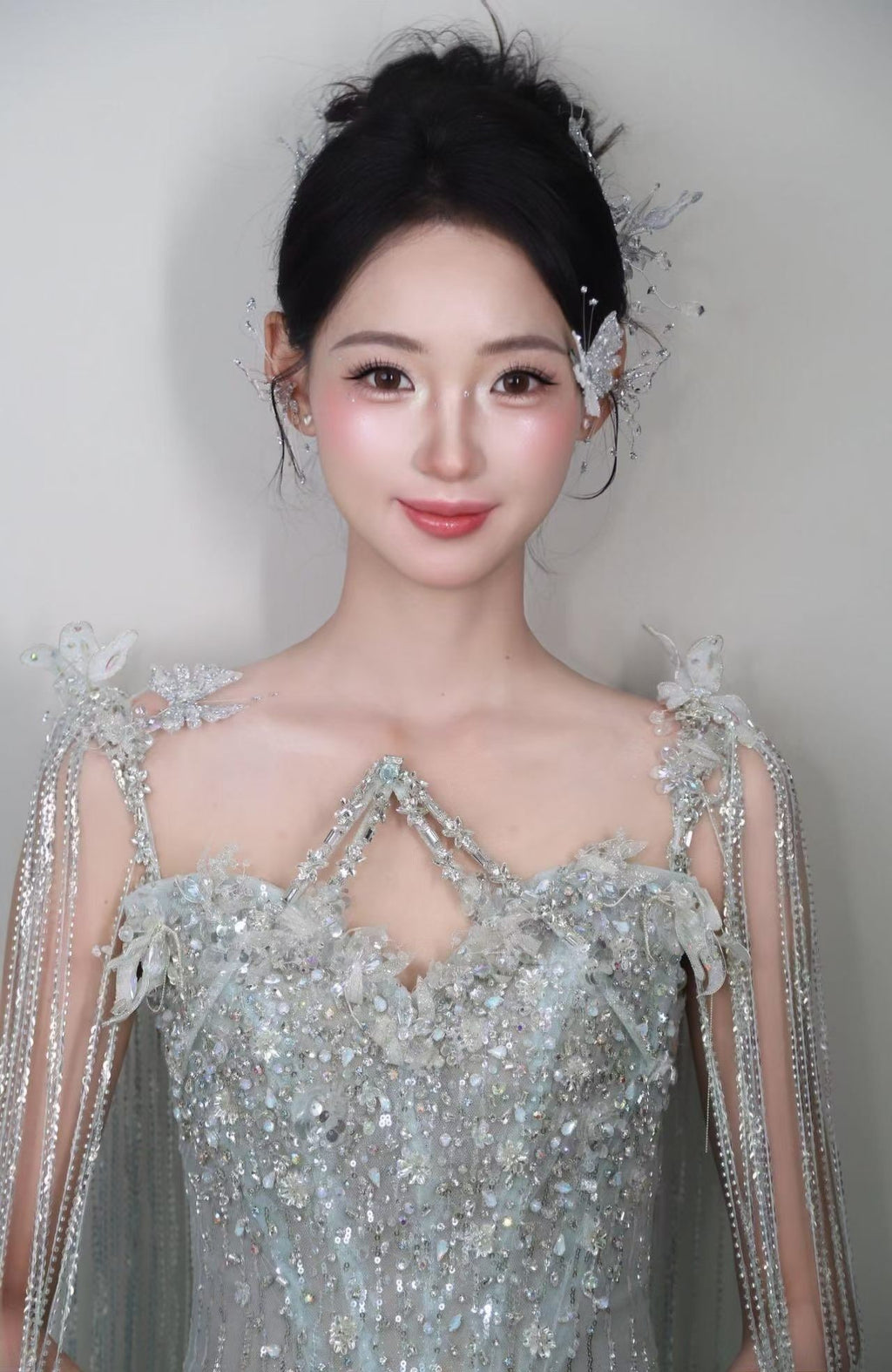 SS251 Silver Crystal Sparkly Mermaid Evening Gown with Train