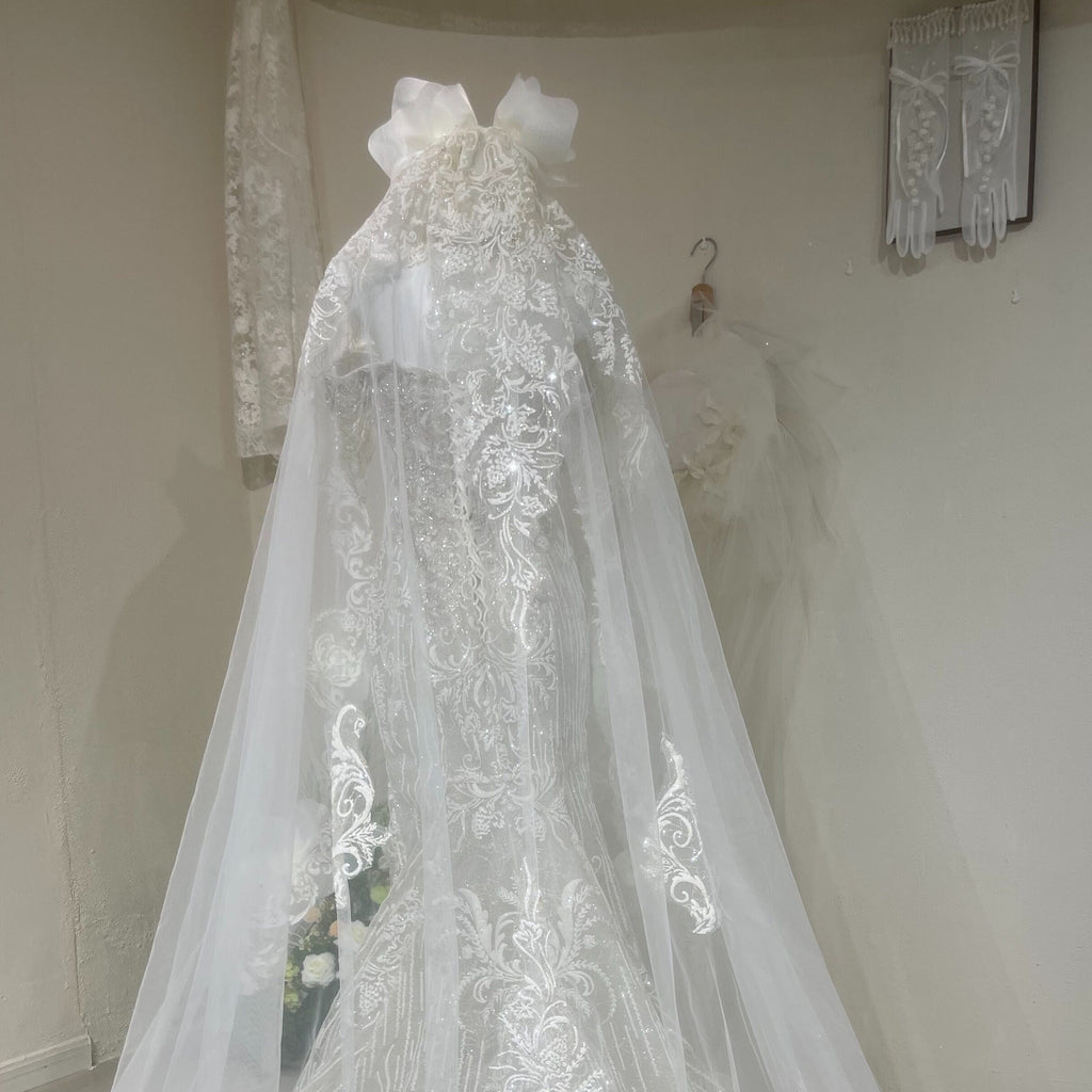 TwinkleGowns Crystal Off-Shoulder Mermaid Wedding Dress with Cathedral Train SL147