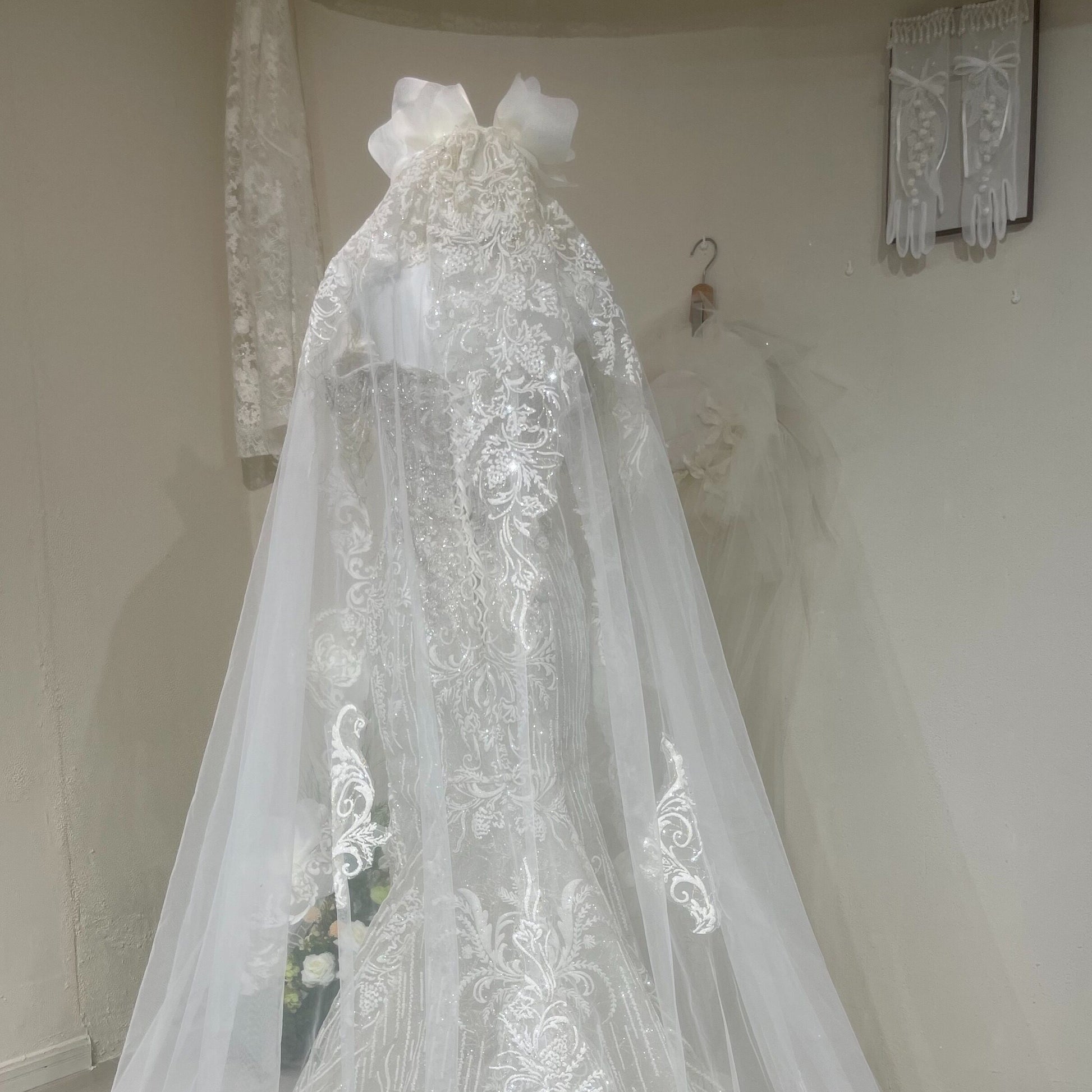 TwinkleGowns Crystal Off-Shoulder Mermaid Wedding Dress with Cathedral Train SL147