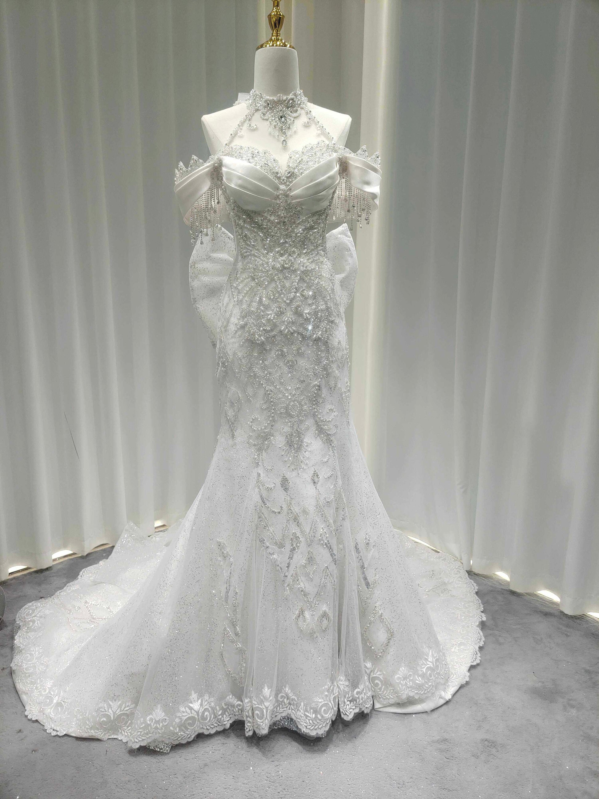Twinklegowns Luxury Off-Shoulder Mermaid Wedding Dress with Crystal Beading SL151