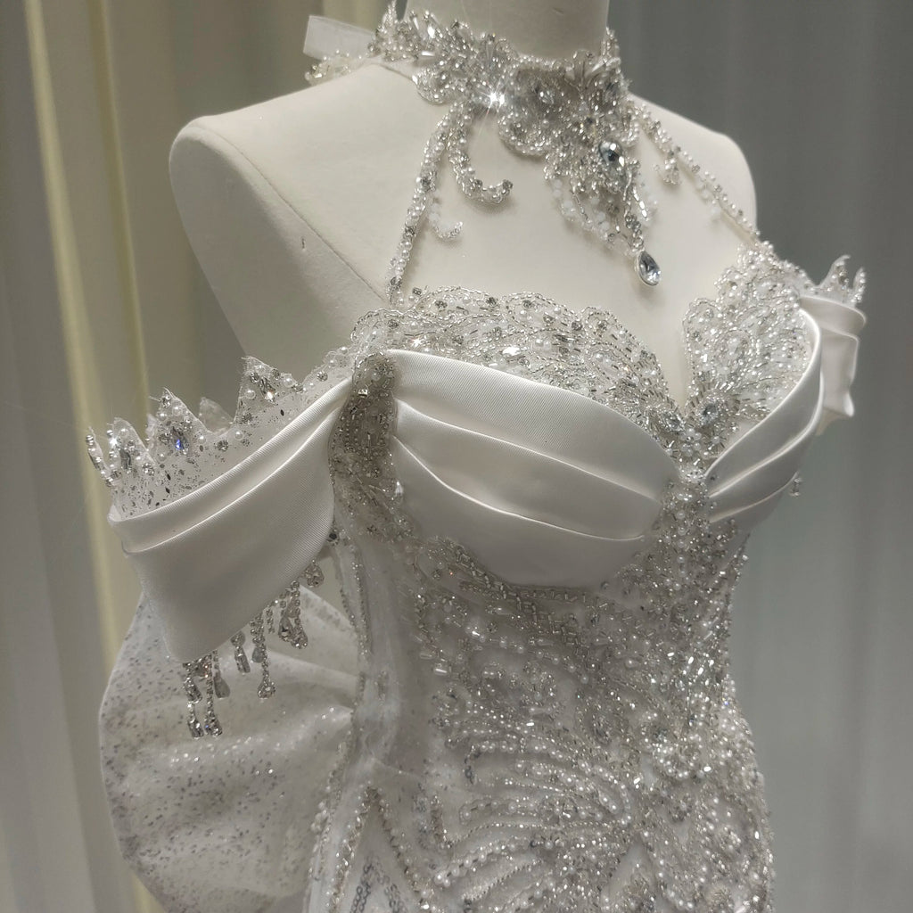 Twinklegowns Luxury Off-Shoulder Mermaid Wedding Dress with Crystal Beading SL151