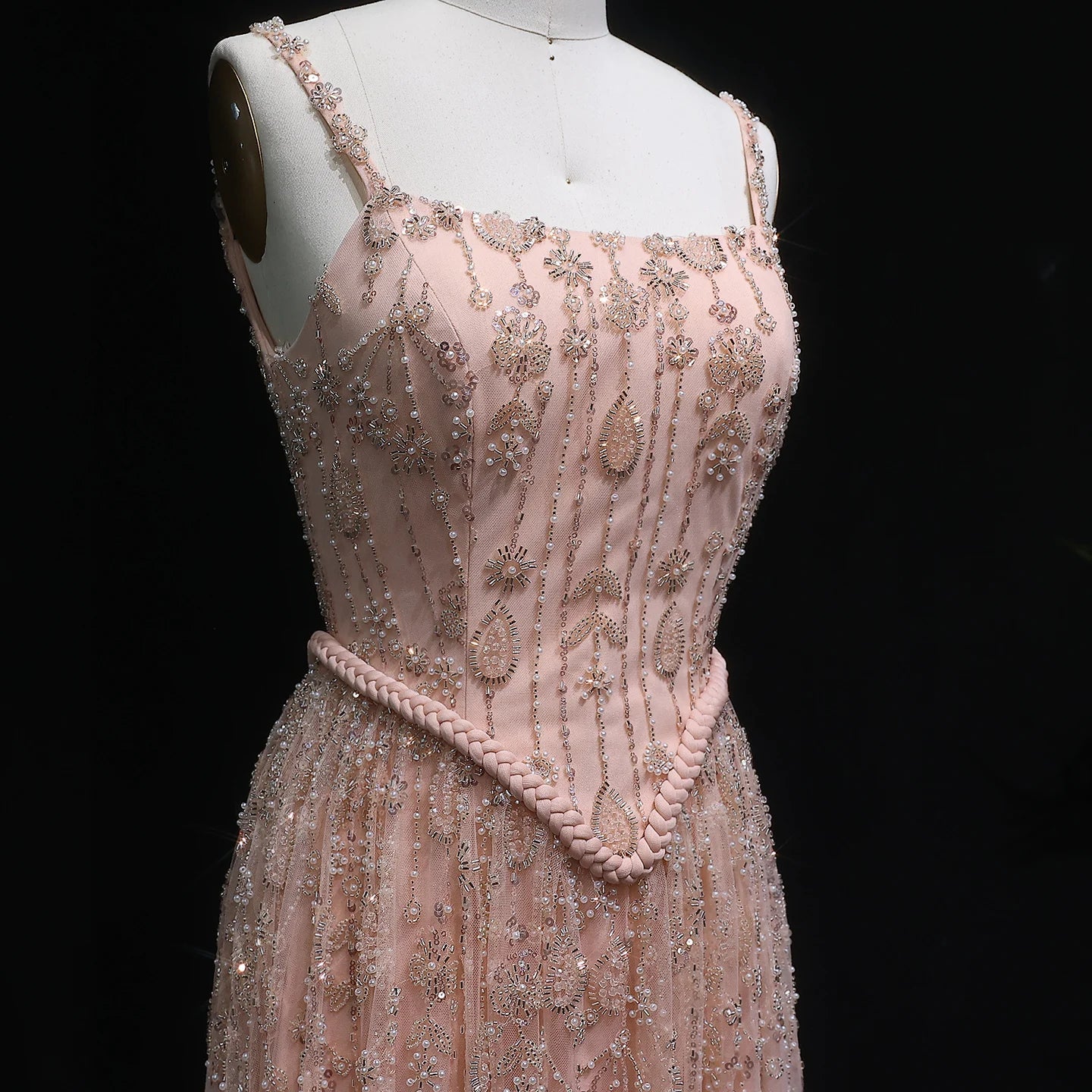 Elegant Sage Green Beads Evening Dress with Spaghetti Straps SL210