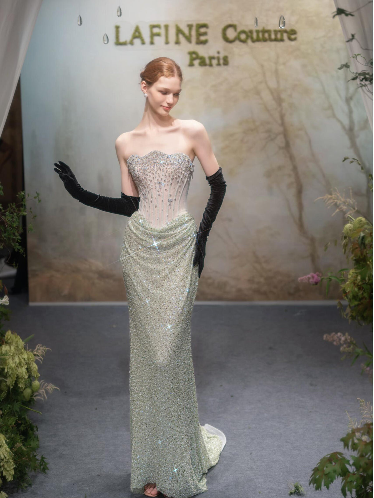 Luxurious Strapless Beaded Crystal Embellished Corset Evening Gown SL210