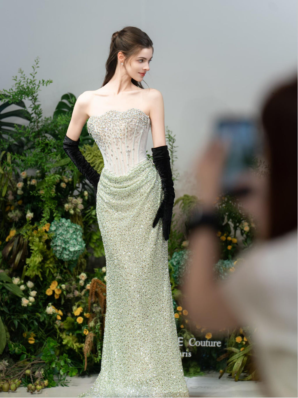 Luxurious Strapless Beaded Crystal Embellished Corset Evening Gown SL210