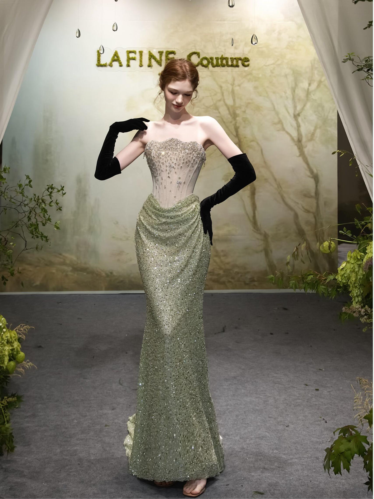 Luxurious Strapless Beaded Crystal Embellished Corset Evening Gown SL210