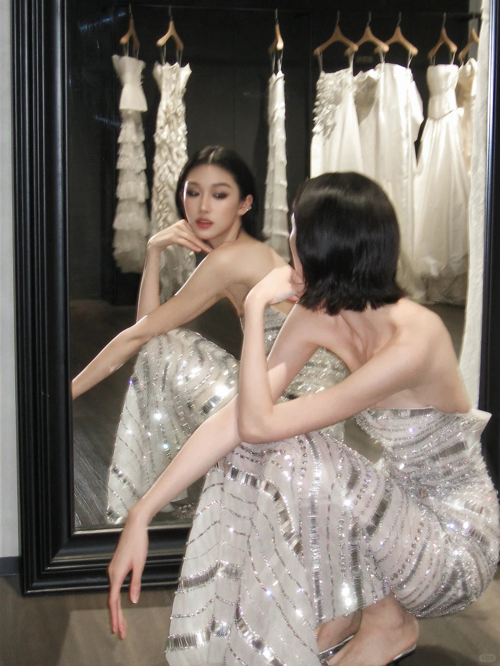 TwinkleGowns SL214 Silver Sequin Strapless Sweetheart Mermaid Evening Gown