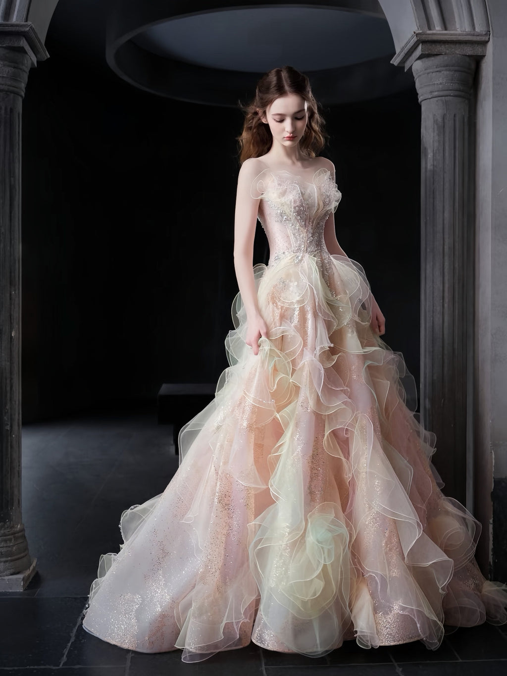 TwinkleGowns SL215 Romantic Blush Pink Strapless Couture Evening Gown