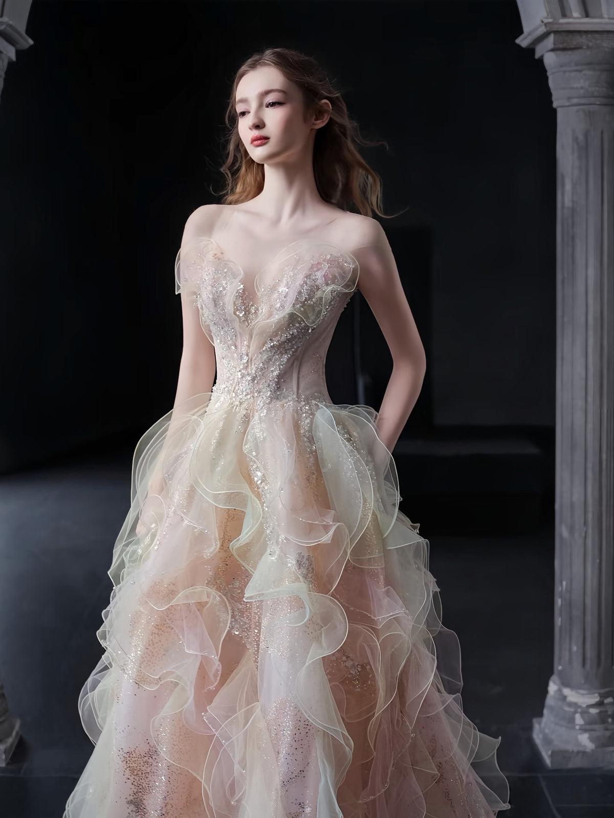 TwinkleGowns SL215 Romantic Blush Pink Strapless Couture Evening Gown