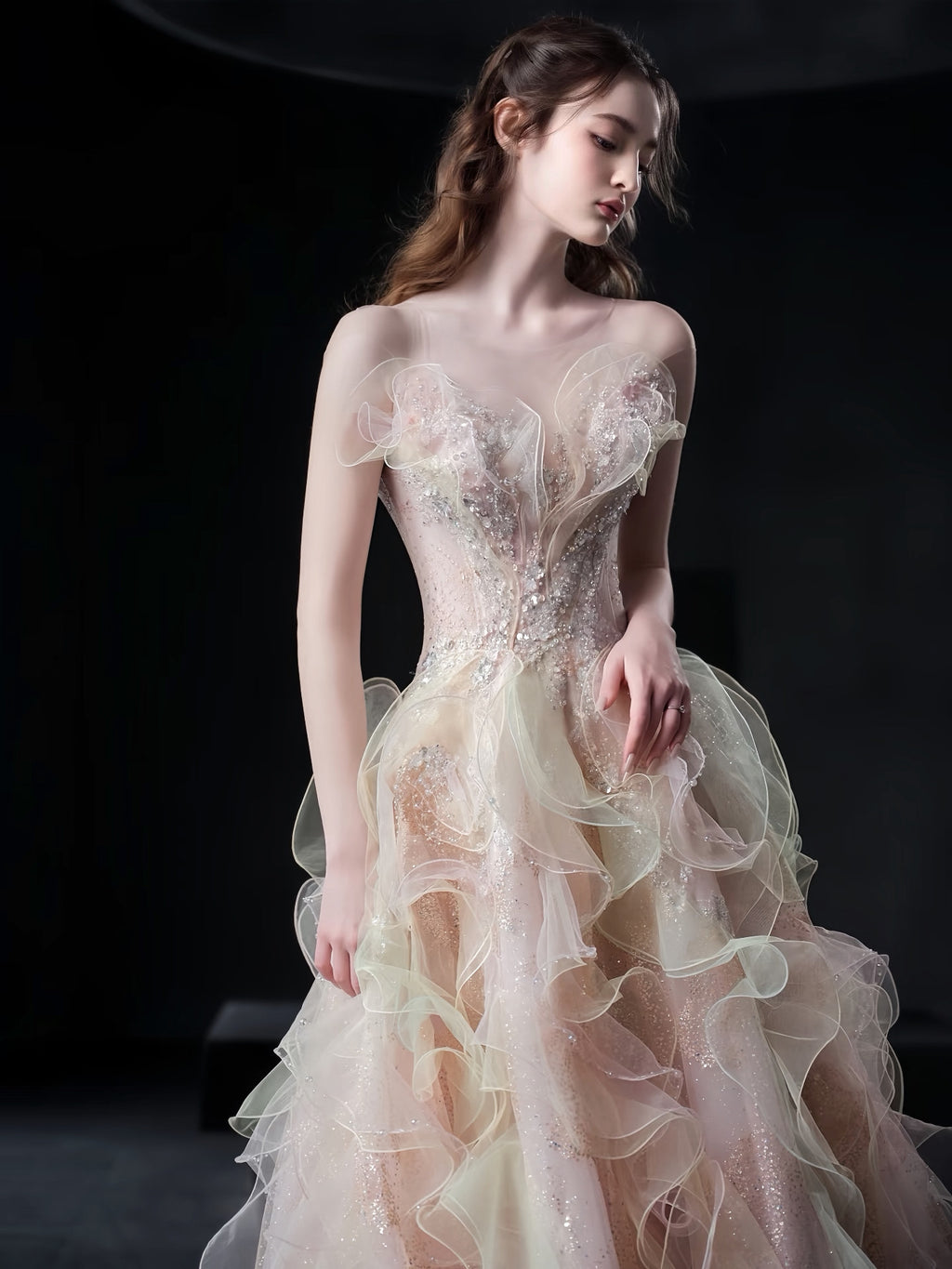TwinkleGowns SL215 Romantic Blush Pink Strapless Couture Evening Gown