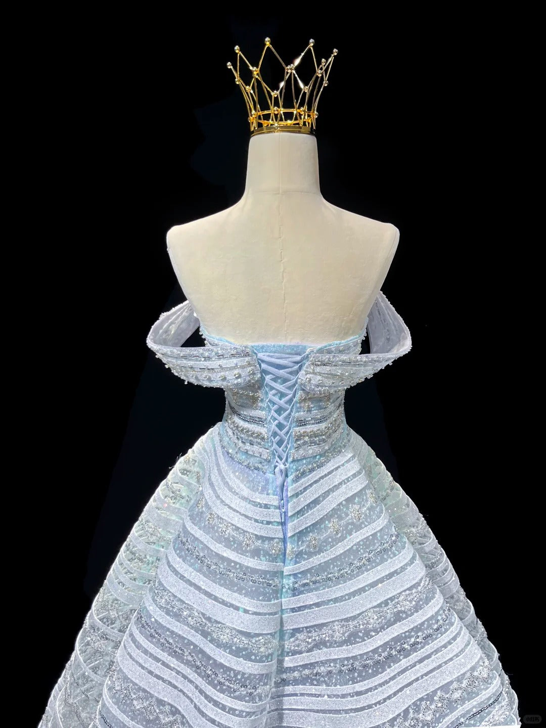 SL219 Dreamy Off-Shoulder Blue Glitter A-Line Evening Dress